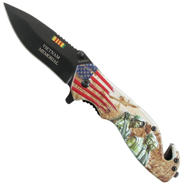 Vietnam War Memorial Knife - 8.5" Veterans Collectible w/Seatbelt Cutter