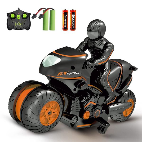 Sinovan RC Motorcycle Remote Control Motorcycles,High Speed Rc Car Remote Control Car,2.4Ghz 360° Rotating Drift Stunt Car Motorbike for Kids Age 4,5,6,7,8 and Up Year Old(Orange)