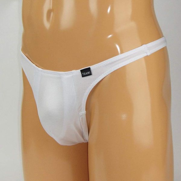 Men's Shiny Stretch Fabric Beaded Thong Medium White