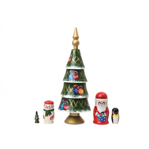 Russian Father Frost Christmas Tree Nesting Doll Penguin Snowman Matryoshka Collectible