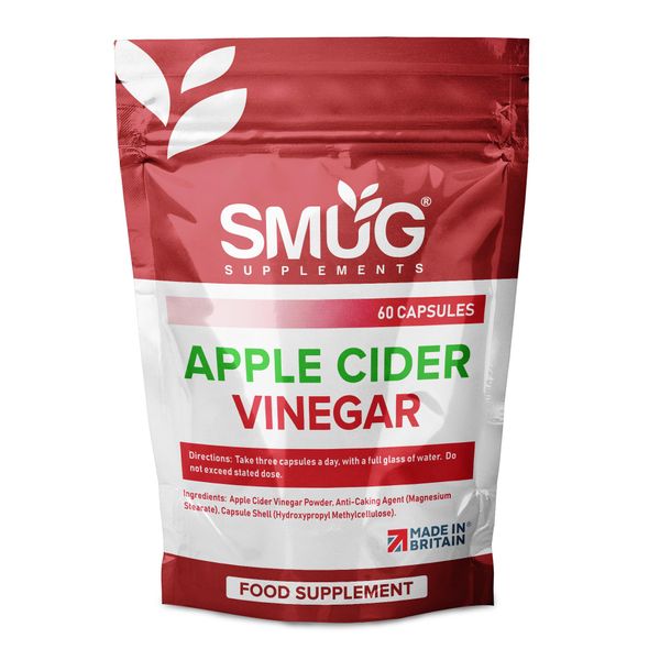 SMUG Supplements Apple Cider Vinegar Capsules - High Strength 1800mg Daily Serving - 60 Pills - an Effective Alternative to ACV Tablets and Gummies for Both Men and Women - Made in Britain