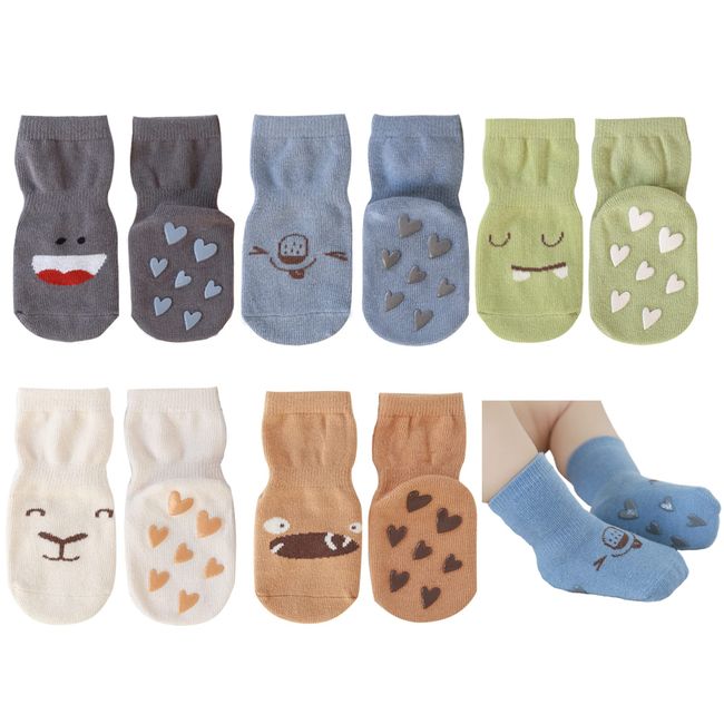 Exemaba Rutschfeste Socken für Baby Mädchen Jungen 5 Paar Kinder Anti Rutsch Socken Sportsocken Stoppersocken(1-3 Jahre, B 5 Farben)