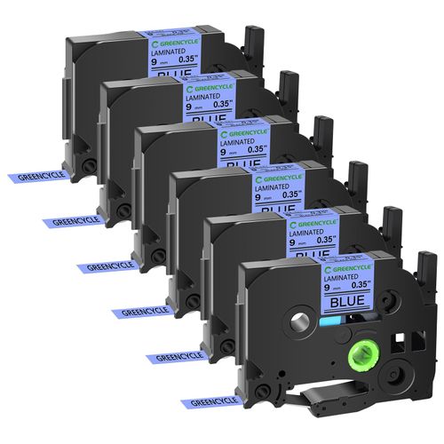GREENCYCLE TZ-521 9mm 0.35 Laminated Blue Label Maker Tape Compatible for Brother P-Touch TZe-521 TZe521 Black on Blue TZe TZ Tape for PT-H100 PT-H110 PT-1290 PT-1230PC PT-D210, 6 Pack