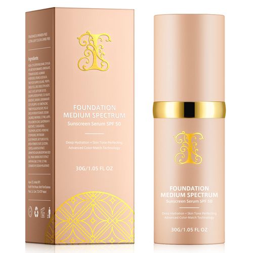 Foundation 4 In 1 - Medium Spectrum SPF 50 +, Hydrating Sunscreen Serum, Color Changing Foundation, Lightweight & Shine-Free, Longwearing & Waterproof For Gym, Sports & Daily Wear – 30g/1.05 Fl.Oz
