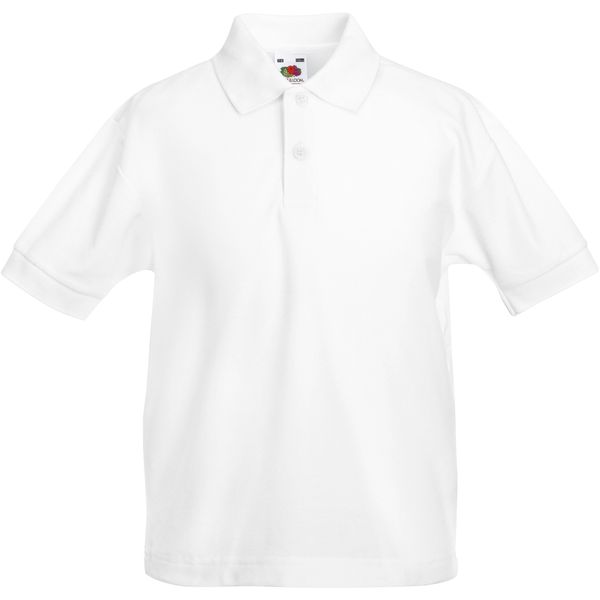 FRUIT OF THE LOOM CHILDRENS UNISEX PIQUE POLO SHIRT - 12 COLOURS (AGE - 7/8, WHITE)