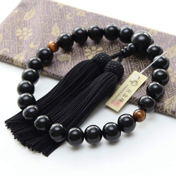 念珠 Dot Quartz Mala For Men 22 Ball Glazed with Ebony 2, Celestial Tiger Eye Stone Silk Tufted Luxury Zippered Mala Bag [略式 Mala Fighters 念珠 Kyoto Funeral Funeral, Mother, Prayer Beads in 念珠 Container 2000100900321]