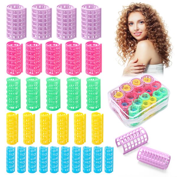 Lockenwickler Kunststoff Friseurrollen 30 Stück Haarwickler Wickler für Haare Selbsthaltende Hair Rollers Mehrfarbige Haarrollen Haar Klammer für Damen DIY Friseur, Friseursalon, 5 Größen