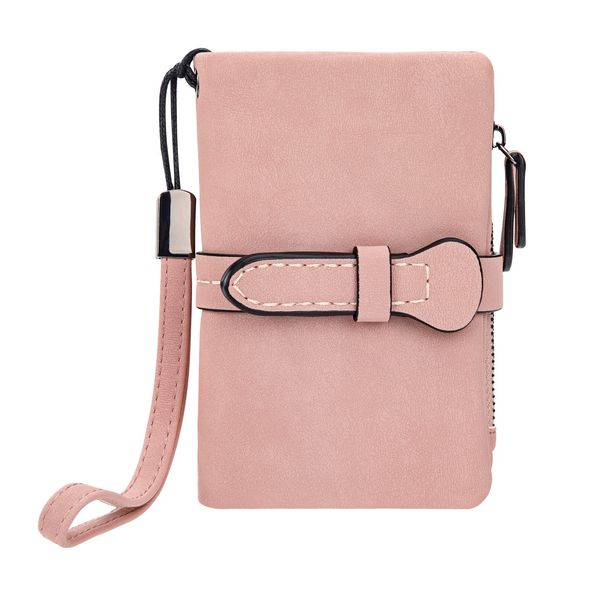 Purses for Women PU Leather Bifold Wallet with 12 Card Slots and Zipper Pocket Compact Card Holder Organize for Ladies Girl Pink