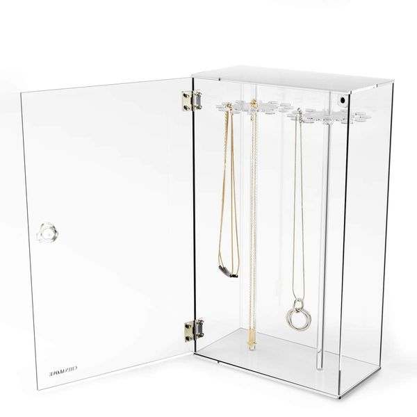 Acrylic 24 Hooks Rotation Necklace Display Stand Pendant Display Organizer Holder Dust-proof Jewelry Display Box