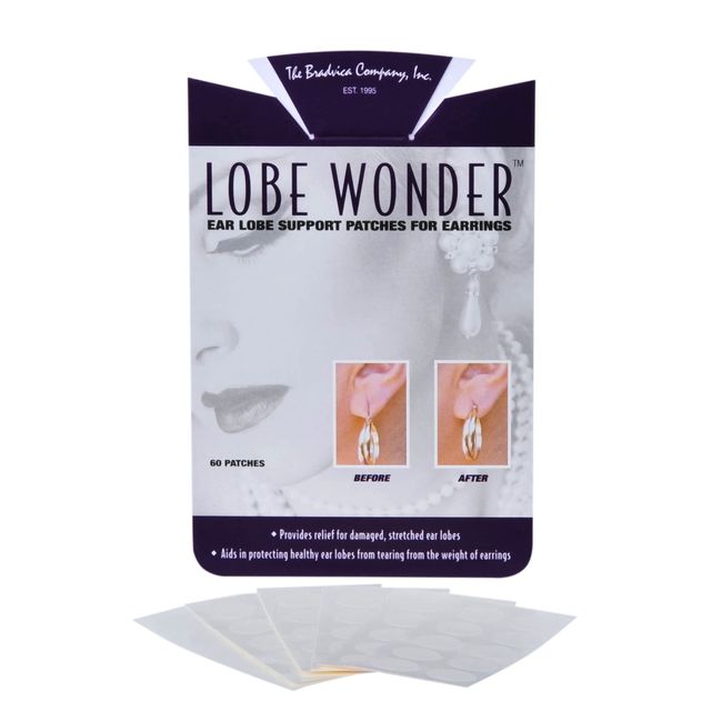 Lobe Wonder - The ORIGINAL Ear Lobe Support Patch for Pierced Ears - Eliminates the Look of Torn or Stretched Piercings - Protects Healthy Ear Lobes from Tearing - 60 Patches - Clear & Latex-Free