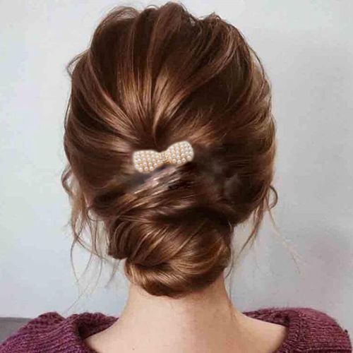 Aneneiceera Boho Gypsophila Hair Comb Barrette Gold Rhinestone Pearl Bow Hair Comb Retro Hair Clip Decorative Daily Wear Hair Comb Hair Bobby Pins Wedding Hair Accessories for Women and Girls
