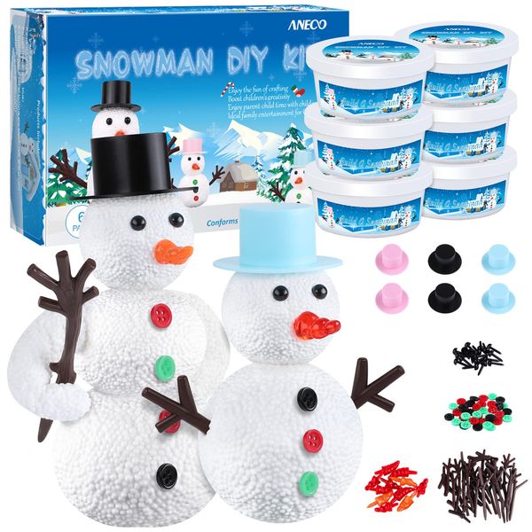 Aneco 6 Pack Build Snowman Decorating Kit Christmas Snowman DIY Craft Modeling Clay Making Kit Winter Gift Xmas Toys for Holiday Home Supplies