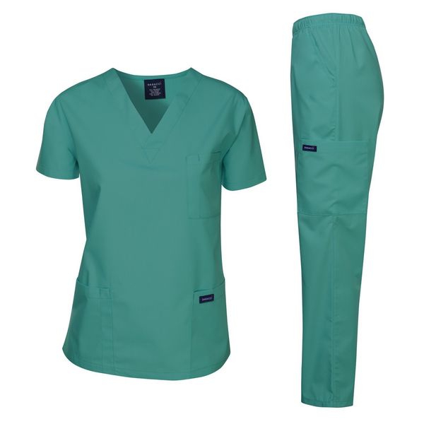 Dagacci Medical Uniform Womens Medical Scrub Set Shirt Top and Pant, Teal_green, Small, Short Sleeve