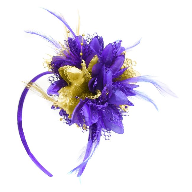 Caprilite Purple and Gold Fascinator on Headband for Ascot Weddings