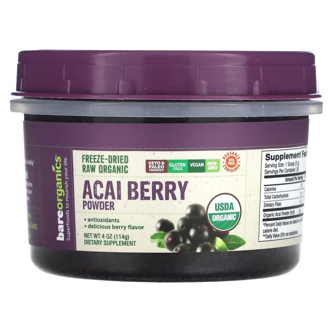 Freeze-Dried Raw Organic Acai Berry Powder , 4 oz (114 g)