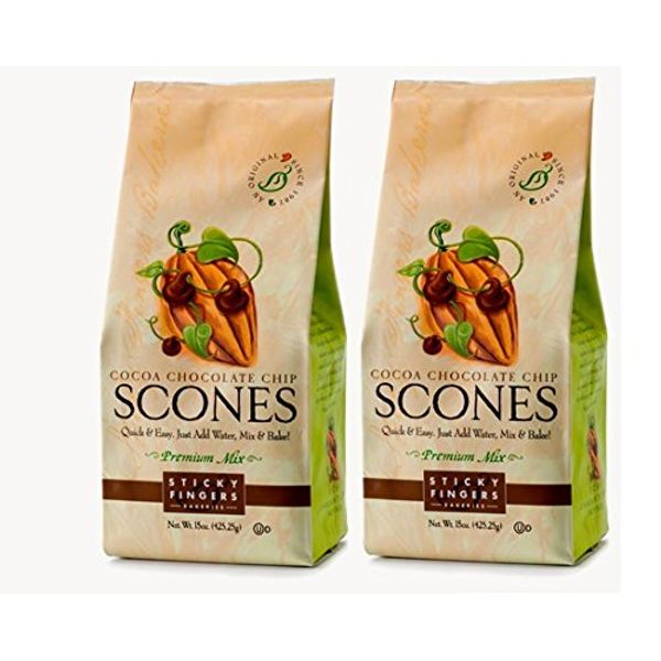 Sticky Fingers Scone Mix (Pack of 2) 15 Ounce Bags - All Natural Scone Baking Mix (Chocolate Chip)