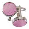DQT Men's Solid Check Fabric Inlay Silver Plated Wedding Cufflinks - Light Pink