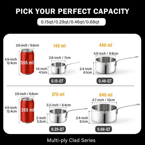 Cooks Standard Stainless Steel Butter Warmer 0.46 QT, Multi-Ply Clad Small Sauce Pan, 440ml Mini Butter Chocolate Milk Melting Pot with Pour Spout Cooking Pot ideal for Chefs, Baristas