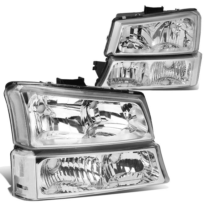 DNA MOTORING HL-OH-CS03-4P-CH-CL1 Chrome Housing Headlights Compatible with 2003-2006 Chevy Silverado/Avalanche Fit Models without Factory Cladding