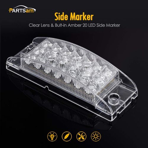 Partsam 4Pcs 6" Rectangle Truck Trailer Amber Led Side Marker Lights and Turn Signal Lights 20 Diodes w/Reflectors, Clear Lens, Waterproof Sealed, Surface Mount