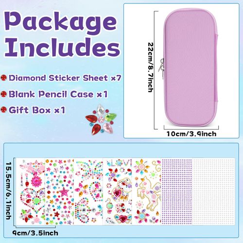 Gem Diamond Stickers Painting Crafts Decorate Your Own DIY Pencil Case for Girls Back to School Fun Creative Arts Crafts for Age 8-12 Birthday Gifts Toys Art Game Activities Age 4-6-8-10(Purple)