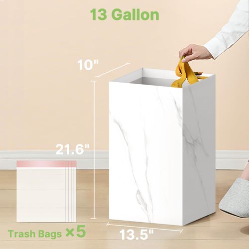 Magicheap 4 Pack Extra Large Disposable Trash Cans, Reusable Portable Garbage Can, 13 Gallon (21.6" H x 13.5" W x 10" D), Extra Thick Recycled Cardboard Portable Garbage Can and Recycling Bins,Marble
