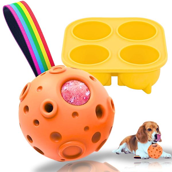 BEGA PET Orange Dog Toys to Keep Them Busy 7.4 IN - Interactive Frozen Treats Dispenser Dogs Toy Refill Rubber Ball Freezable Food Puppy Dog Chew Toys for Aggressive Chewers Interactive Birthday Gifts