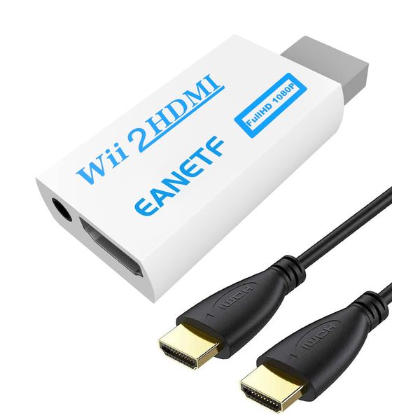 Eanetf Wii to HDMI Converter, Wii to HDMI 1080P with 5ft High Speed HDMI Cable Wii2 HDMI Adapter Output Video&Audio with 3.5mm Jack Audio, Support All Wii Display 720P, NTS