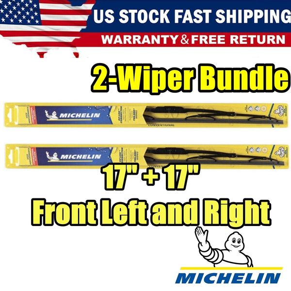 Front Left and Right (PAIR) For Michelin 2pcs Direct Wiper Blade Size 17 / 17