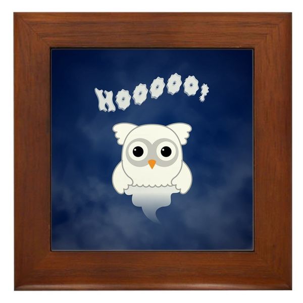 Truly Teague Framed Tile Spooky Little Ghost Owl in The Mist