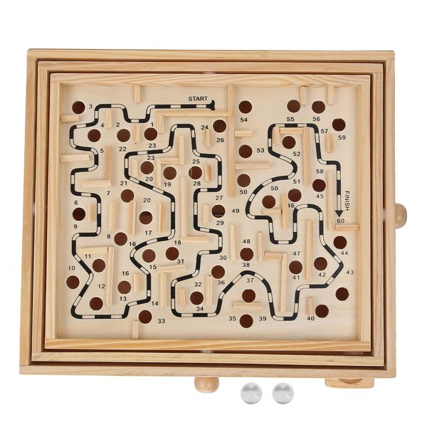 Wooden Ball Maze Game, Wooden Balance Board Table Wooden Ball Game Disentanglement Puzzles Labyrinth Puzzle Toy for for Dementia Adults Kids,Games Large Wooden Labyrinth with 60 Waypoints