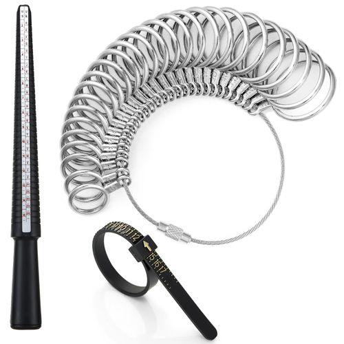 Bflaae Ring Sizer Measuring Tool Kit, Plastic Ring Mandrel, Reusable Finger Size Tape 1-17 USA Rings Size, 27 PCS Stainless Steel Measuring Ring Tool, US Ring Size 0-13 with Half Size
