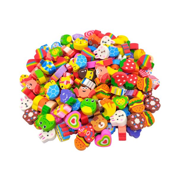 BlingKingdom 150pcs Fun Novelty Mini Erasers Cute Animal Fruit Multipack Non-Toxic Small Pencil Erasers for Students Homework School Classroom Rewards Prizes Party Favors