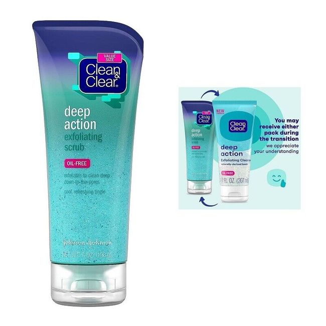 Clean & Clear Deep Action Exfoliating Facial Scrub Beads Cooling Face Wash 7oz