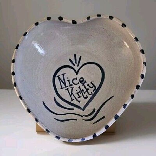 Cat Food Dish Ceramic Novelty Pottery Glazed Pet Collectible Bowl "NICE KITTY"