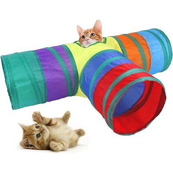 Foldable Rainbow Cat Tunnel for Indoor Cats Interactive, Rabbit Tunnel Pet Toys