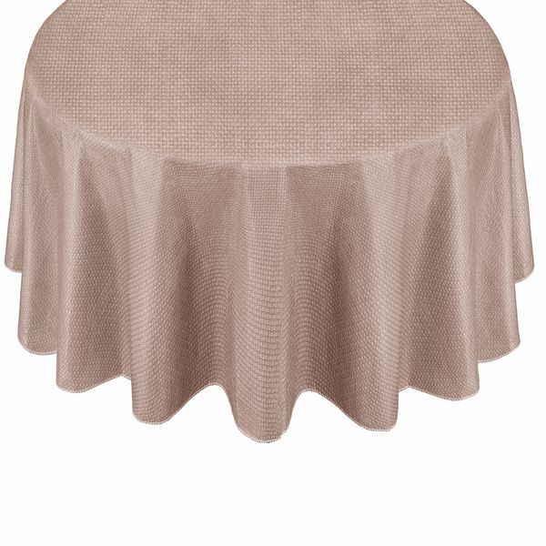 Newbridge Basketweave Solid Color Vinyl Flannel Backed Tablecloth, Basket Weave Textured Look Indoor/Outdoor Waterproof Tablecloth, Patio and Kitchen Dining, 60 Inch x 84 Inch Oval, Taupe