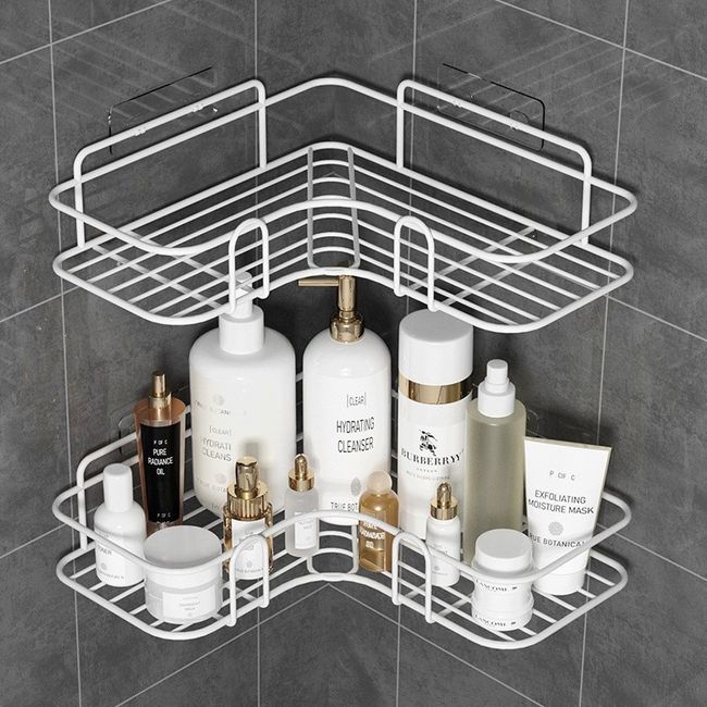 Punch-Free Plastic Bathroom Shelf Shower Shampoo Holder Storage Rack  Organizer 