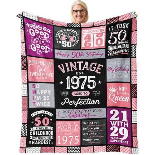 50th Birthday Gifts for Her, 50th Birthday Gifts for Women Throw Blanket 60" x 50", 50 Year Old Birthday Gifts for Women, 50 Birthday Gift Ideas, 1975 Birthday Gift for Woman, Best Gift for Turning 50