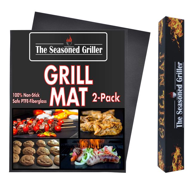 The Seasoned Griller Non-Stick Dishwasher Safe Grill Mats, Reusable 2-Pack Easy to Clean Mat, Grilling and Baking, Charcoal, Gas, Wood, Electric Grilling Accessories