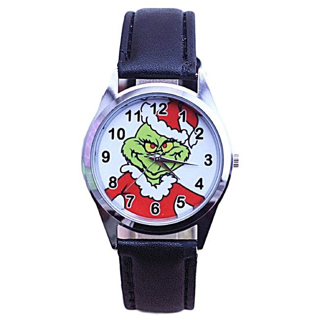 New Horizons Production The Grinch Logo Black Leather Band Wrist Watch