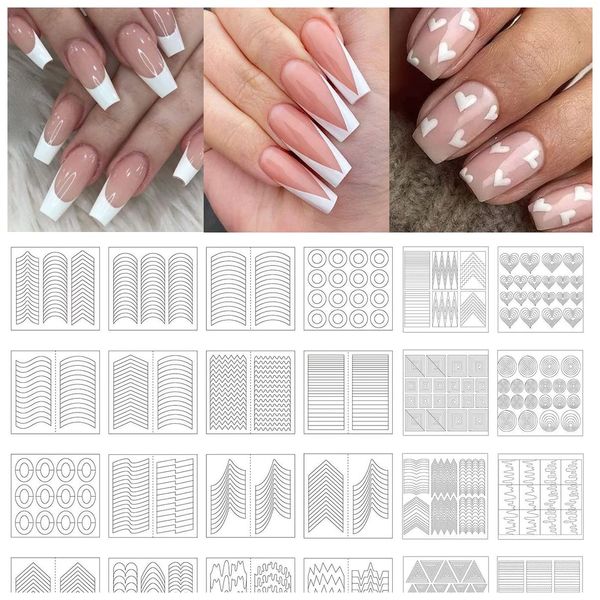 TailaiMei 1768 Pieces 60 Designs French Manicure Nail Stickers, Nail Art Tips Guides for DIY Decoration Stencil Tools (36 Sheets)