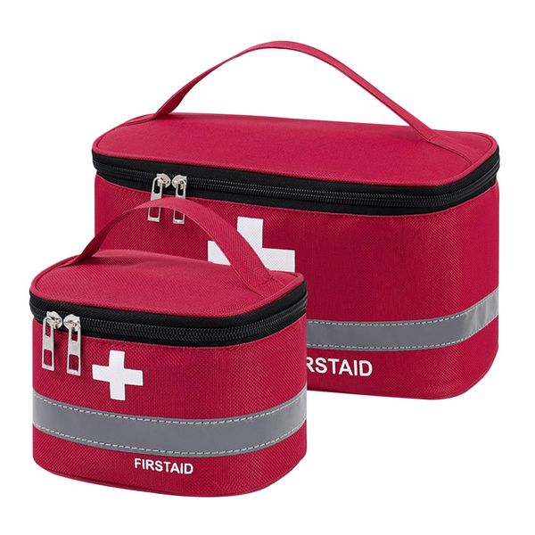 Olymajy 2 Pieces First Aid Kit Bags, Empty Medicine Bags, First Aid Bag Portable Medical Medicine Bags for Outdoor Camping, Travel, Work, Holiday (Red)