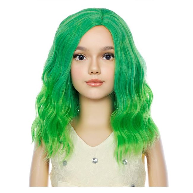 MAGQOO Green Wig Kids Child Short Curly Wavy Green Ombre Hair Wigs Synthetic Heat Resistant Cosplay Costume Party Wigs (Green Ombre, Child)