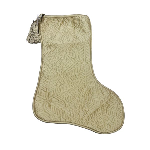 Gold Winter Snowflakes Quilted Type Fabric Stocking W/ Tassle 20”
