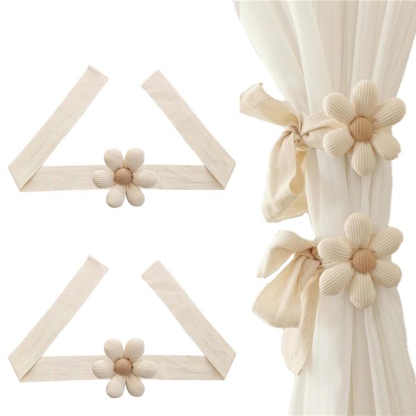 Yuragim Vorhang Raffhalter kinderzimmer, 2 Stück Vorhang Raffhalter Gardinenband, Raffhalter für gardinen, Vorhang kinderzimmer, Vorhang Raffhalter Seil für Haus Kinderzimmer Deko (Beige Blume)