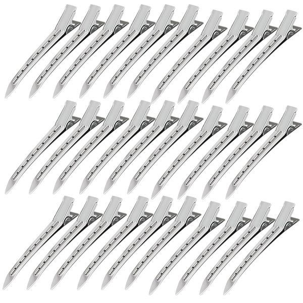 50 Stück Abteilklammern Friseur 9cm EnteBill Haarspangen Silber Haarclips Metall Haarklammern Friseurbedarf Alligator Clips Haarspangen mit Löchern für Damen und Mädchen DIY Frisur