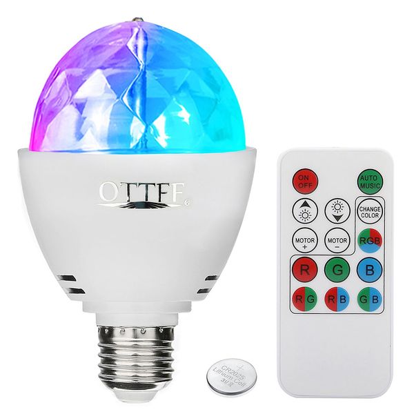 OTTFF 3W E27 Disco Ball Lamp RGB Rotating LED Sound Activated Strobe Lights Party Bulb Stage Light for Family Parties,Birthday,Desk Lamp with Remote Control