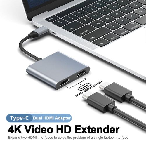 USB C to Dual HDMI Adapter (4K@60Hz) for MacBook Pro/Air, Type C (Source) to HDMI(Display) Splitter Supports Extended Display 2 Monitors, for MacBook Air/Pro, Dell XPS, HP, Surface, Chromebook