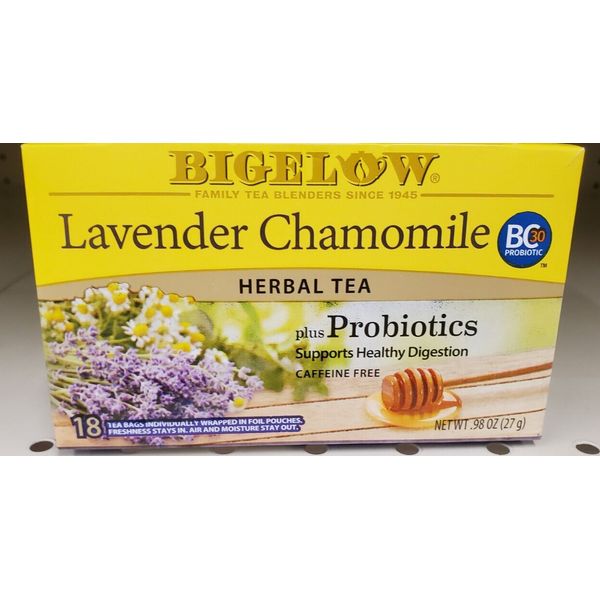2 PACK BIGELOW LAVENDER CHAMOMILE TEA PLUS PROBIOTICS SUPPORTS HEALTHY DIGESTION